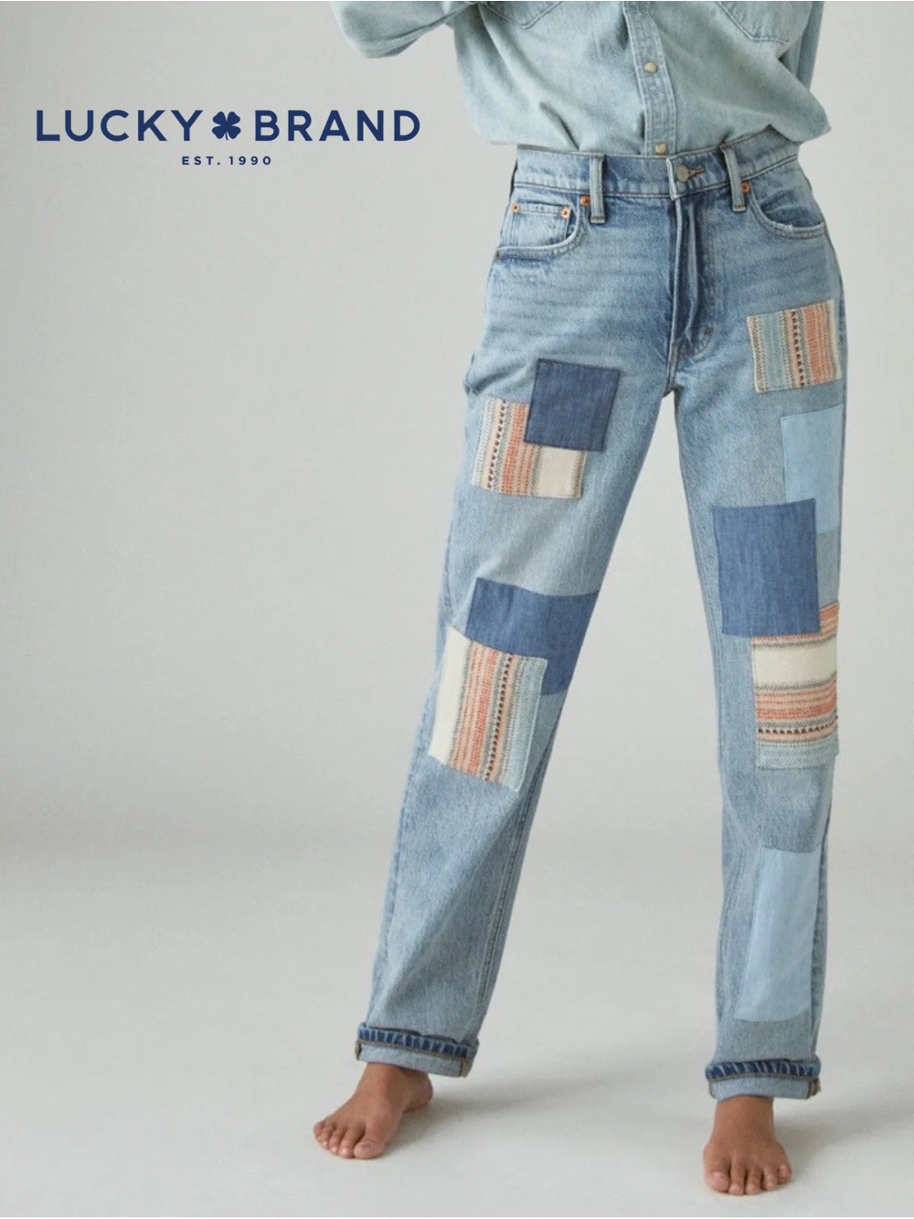 Lucky Brand Boy Mid-Rise Relaxed Straight Patchwork Jean